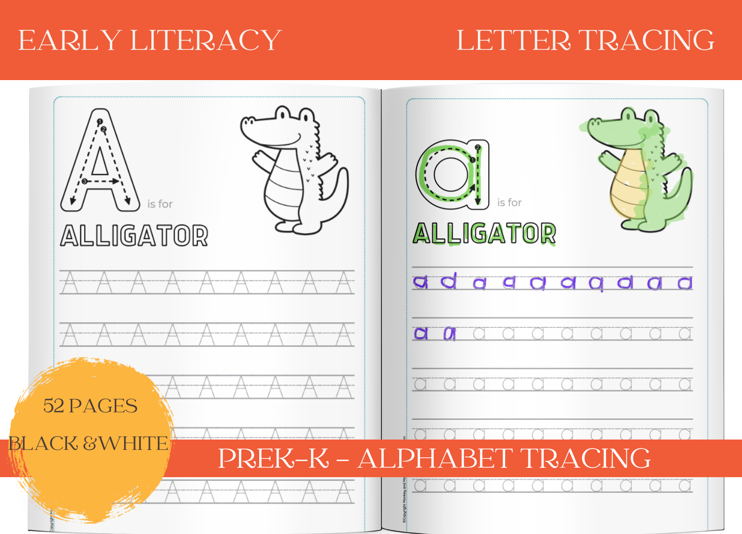 Alphabet Tracing Workbook & Coloring - Animals (preK-K)