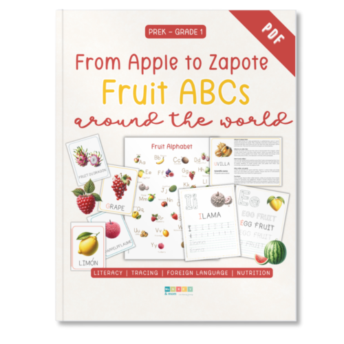 Fruit Alphabet Tracing Worksheet Bundle- Fruit bilingual printable