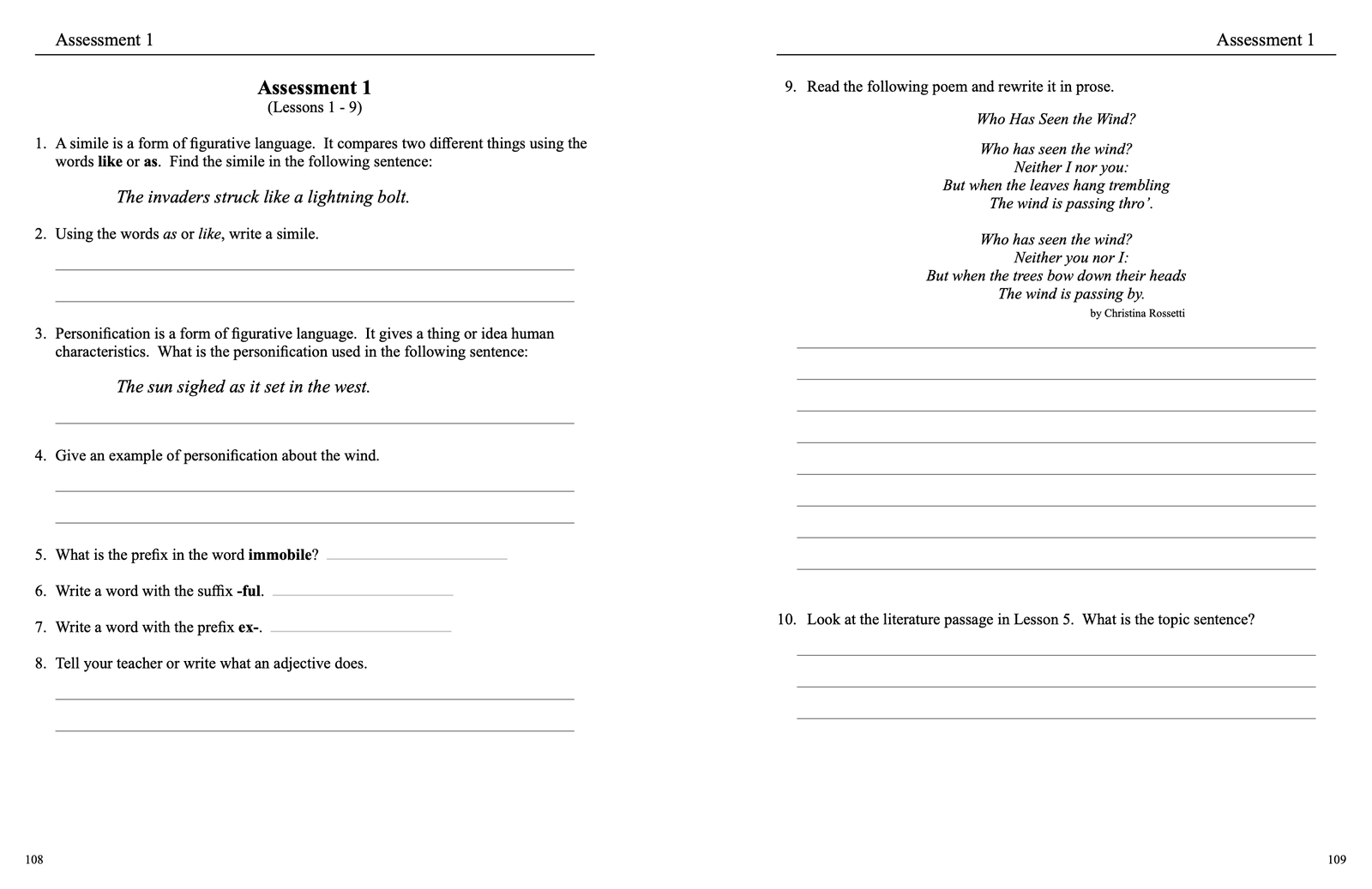 Learning language arts through literature the tan book student book assessment page sample
