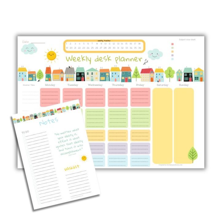 Weekly desk planner and organizer for kids printable
