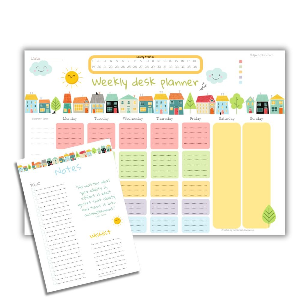 Kids Planner Printable For Desk - Pack Of 2 Templates - Monkey And Mom